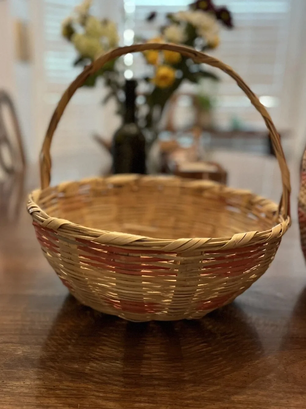 Mexican Baskets with Handles (lot of 2), Woven Straw Material, Vintage, Preowned